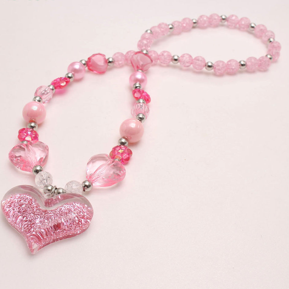 Wholesale New Pink Love Pendant Children's Necklace Set Acrylic Pendant Beads Girl Necklace Bracelet